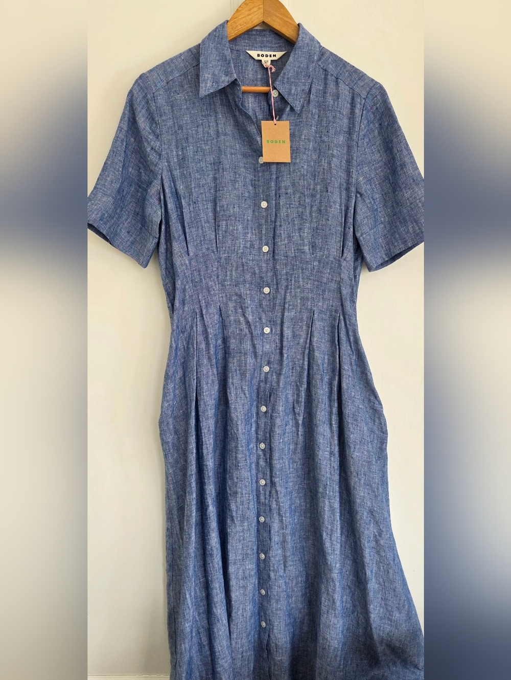 Boden Blue Chambray Midi Button-Front Dress